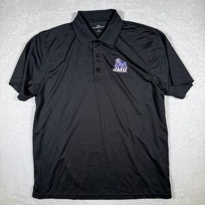Vansport Black JMU Dukes Polo Shirt Men's Medium Short Sleeve Embroidered Logo